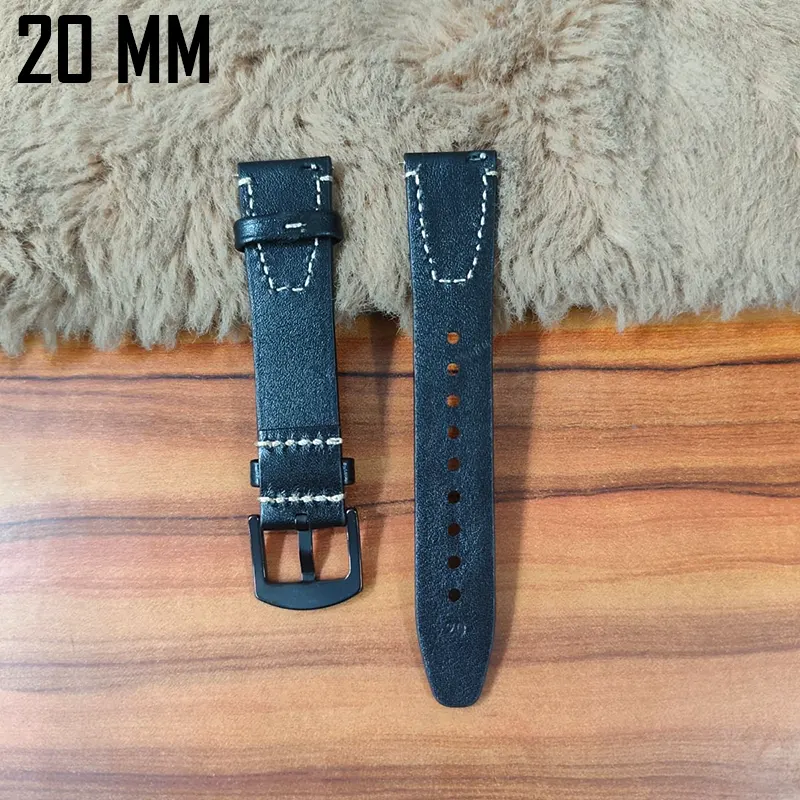 20mm Black Watch Strap Genuen Leather Premium Quality